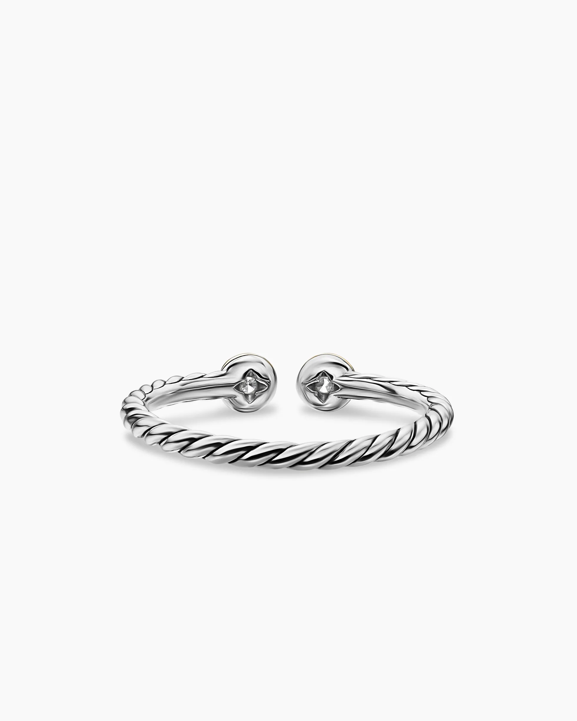Cable Open Round Ring Sterling Silver with 14K Yellow Gold and Diamonds, 1.7mm