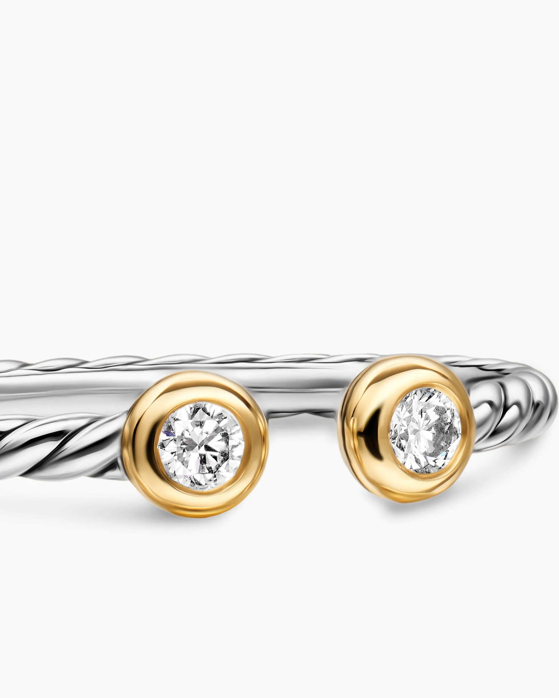 Cable Open Round Ring Sterling Silver with 14K Yellow Gold and Diamonds, 1.7mm