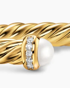 Cablespira® Flex Bracelet 18K Yellow Gold with Pearls and Diamonds, 6mm