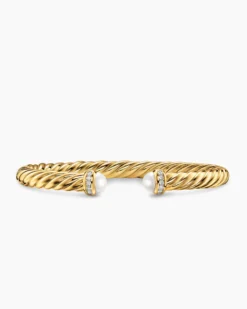 Cablespira® Flex Bracelet 18K Yellow Gold with Pearls and Diamonds, 6mm