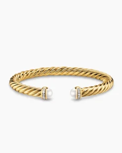 Cablespira® Flex Bracelet 18K Yellow Gold with Pearls and Diamonds, 6mm