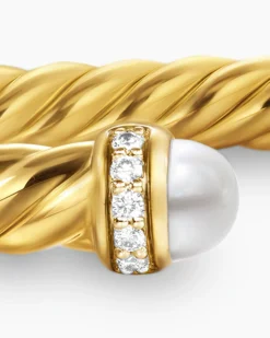 Cablespira® Flex Bracelet 18K Yellow Gold with Pearls and Diamonds, 4mm
