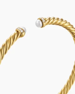 Cablespira® Flex Bracelet 18K Yellow Gold with Pearls and Diamonds, 4mm