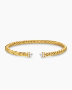 Cablespira® Flex Bracelet 18K Yellow Gold with Pearls and Diamonds, 4mm