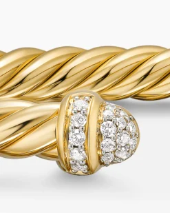 Cablespira® Flex Bracelet 18K Yellow Gold with Pavé Diamond Domes, 4mm