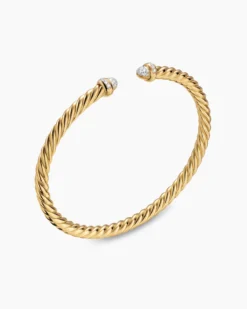 Cablespira® Flex Bracelet 18K Yellow Gold with Pavé Diamond Domes, 4mm
