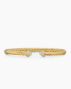 Cablespira® Flex Bracelet 18K Yellow Gold with Pavé Diamond Domes, 4mm
