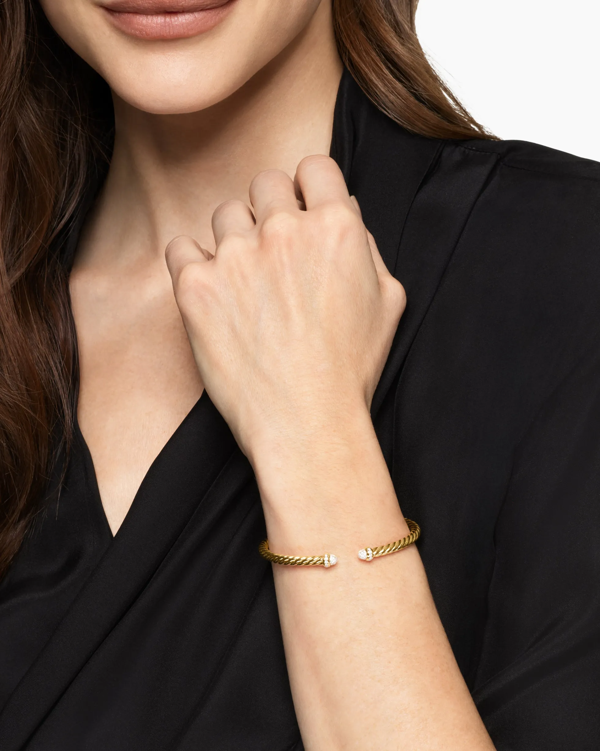 Cablespira® Flex Bracelet 18K Yellow Gold with Pavé Diamond Domes, 4mm