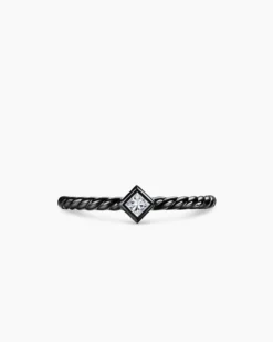 Cable Stack Ring Black Titanium with Diamond, 1.7mm