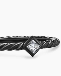 Cable Stack Ring Black Titanium with Diamond, 1.7mm