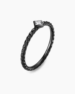 Cable Stack Ring Black Titanium with Diamond, 1.7mm