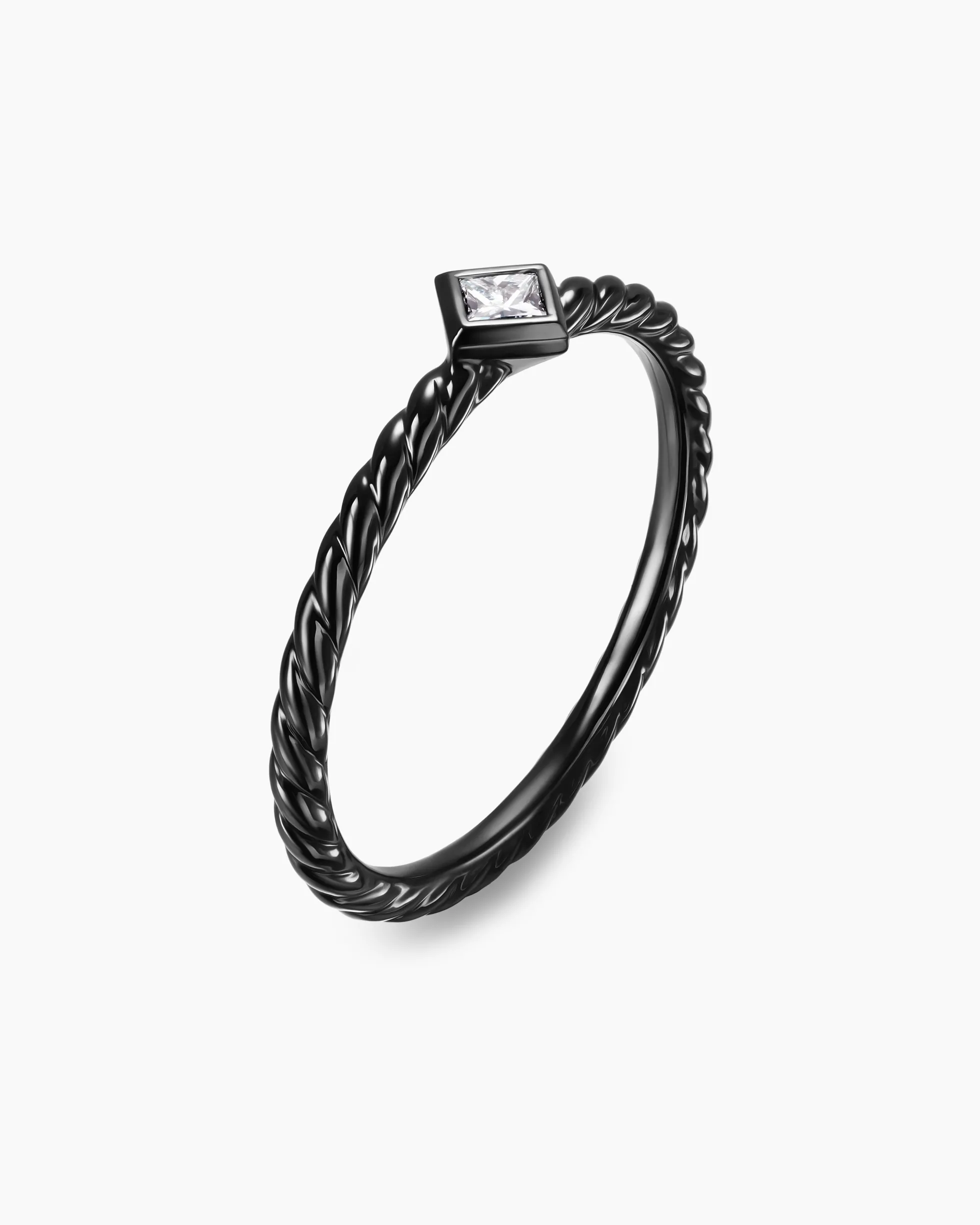 Cable Stack Ring Black Titanium with Diamond, 1.7mm