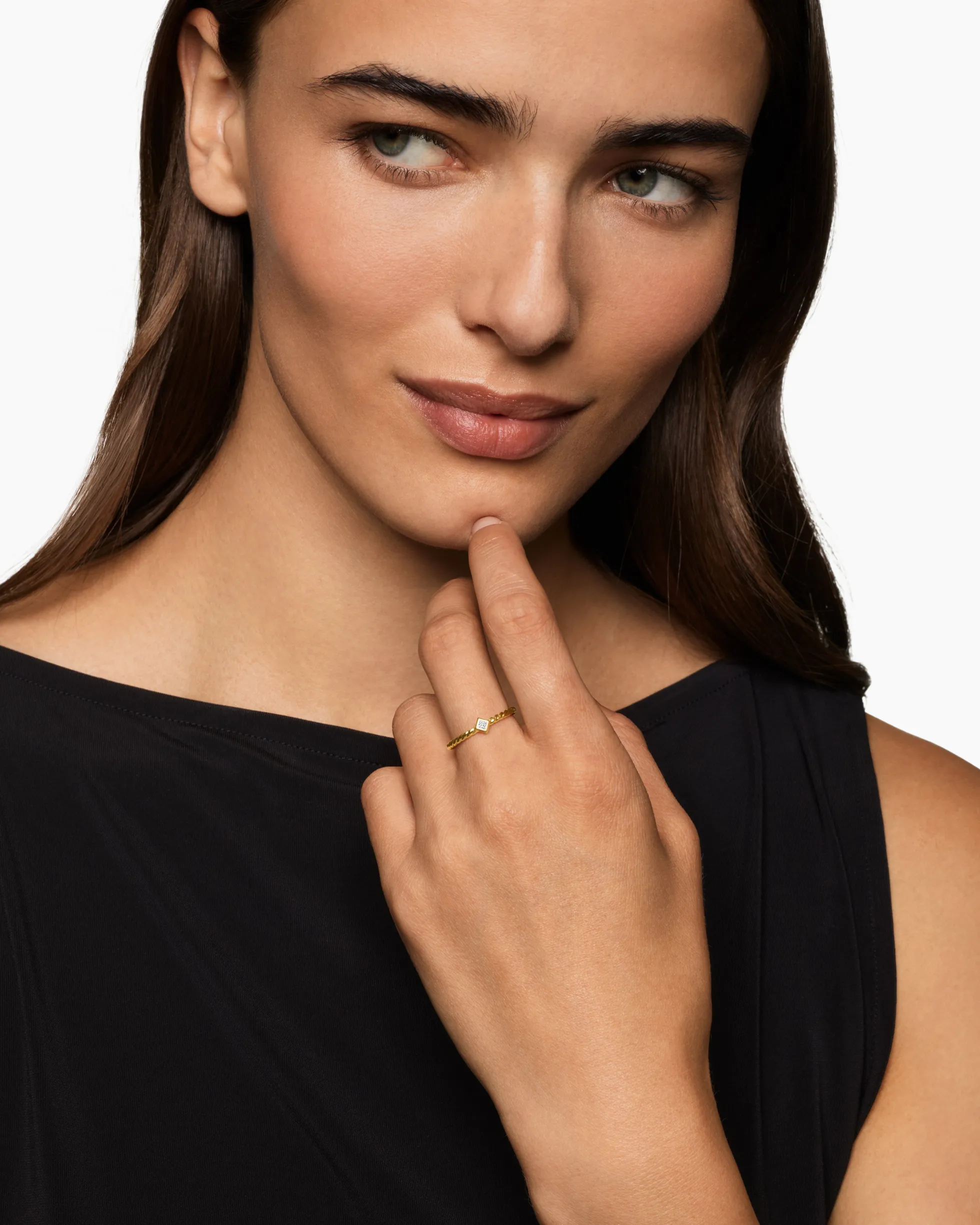 Cable Stack Ring 18K Yellow Gold with Diamond, 1.7mm