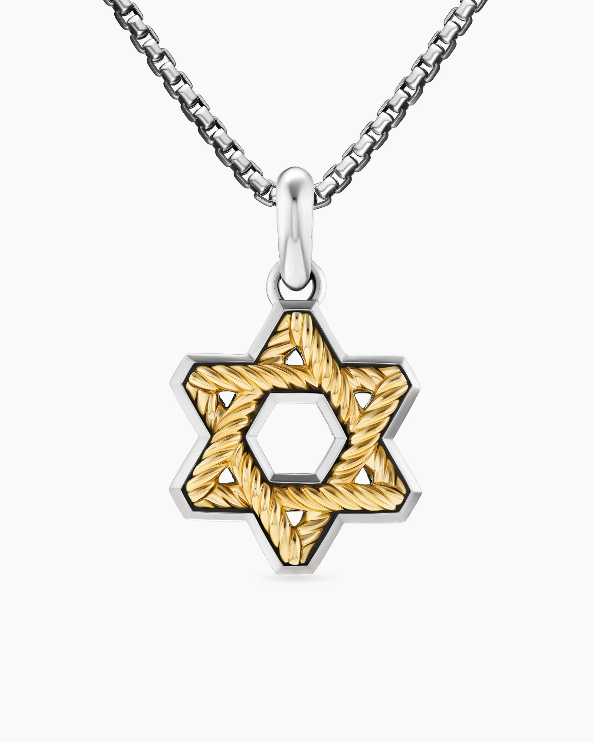 Cable Star of David Amulet Sterling Silver with 18K Yellow Gold, 19mm