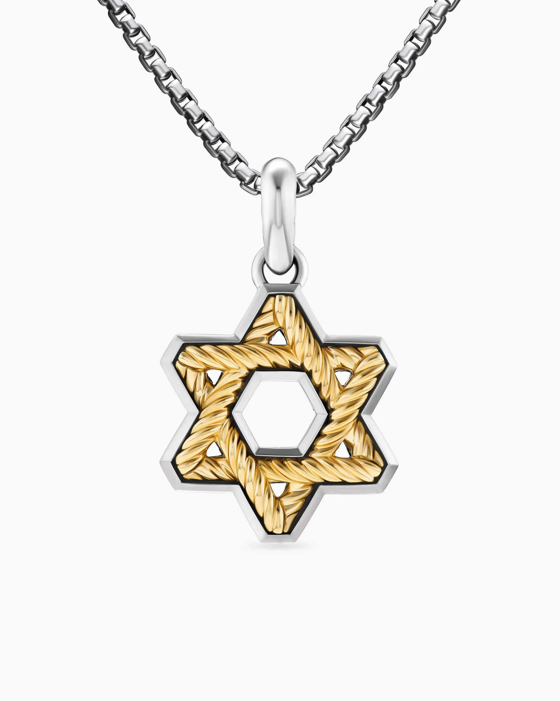 Cable Star of David Amulet Sterling Silver with 18K Yellow Gold, 19mm