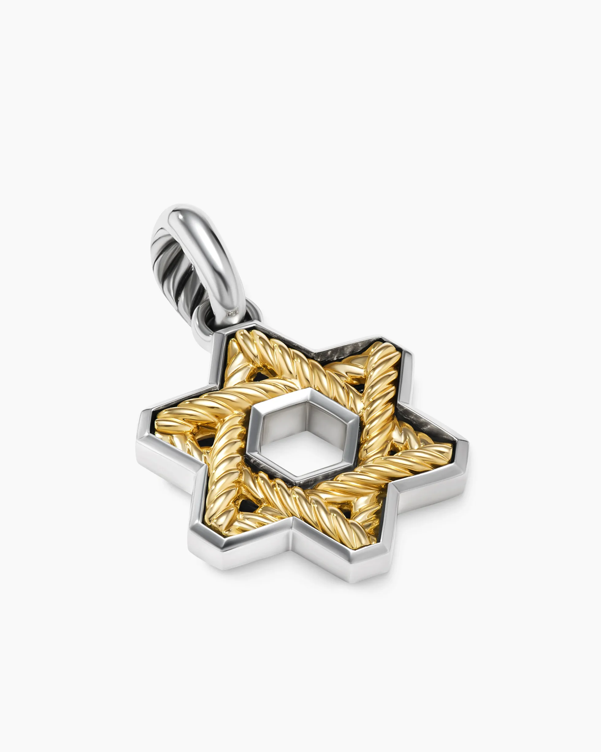 Cable Star of David Amulet Sterling Silver with 18K Yellow Gold, 19mm