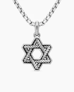 Cable Star of David Amulet Sterling Silver, 19mm