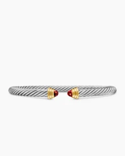 Cable Teen Bracelet Sterling Silver with 14K Yellow Gold and Garnets, 4mm