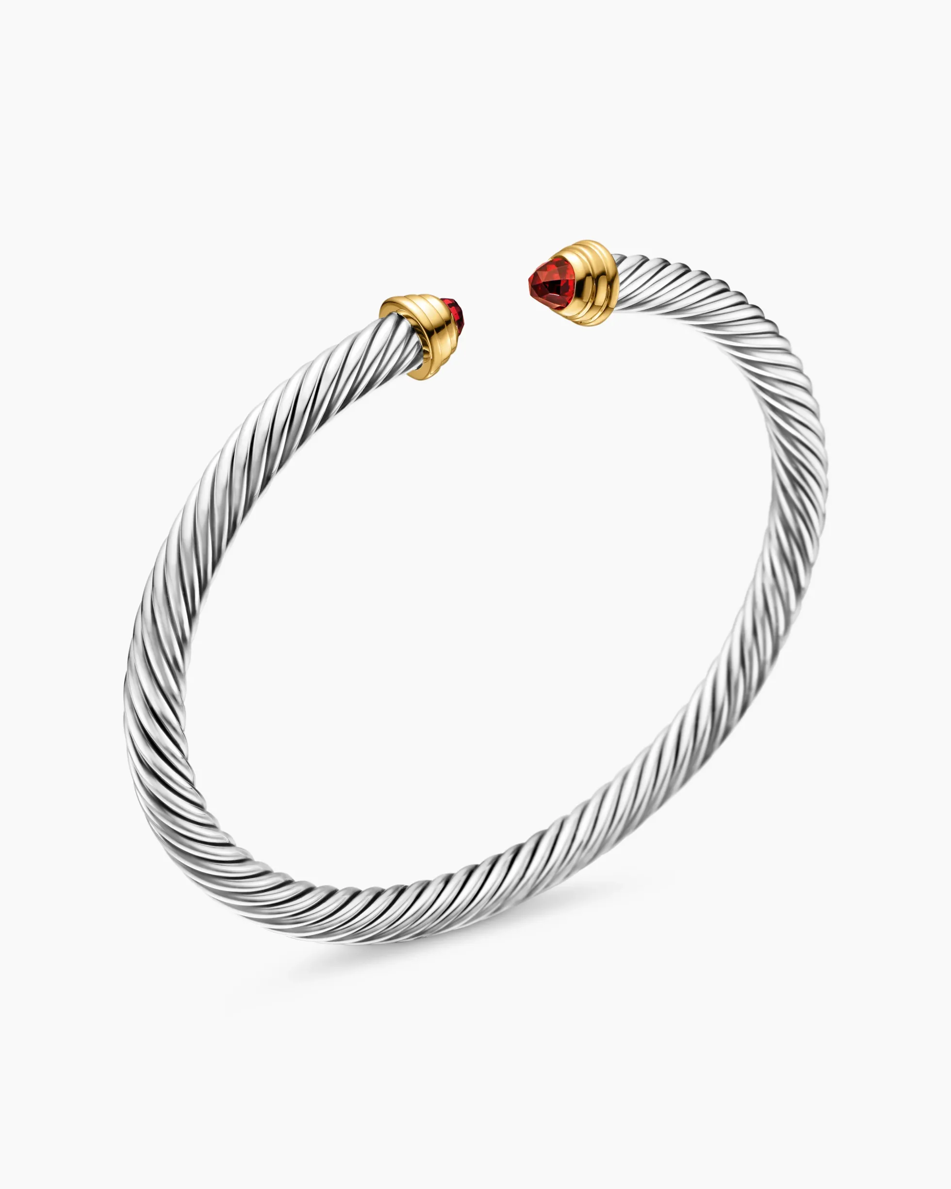 Cable Teen Bracelet Sterling Silver with 14K Yellow Gold and Garnets, 4mm