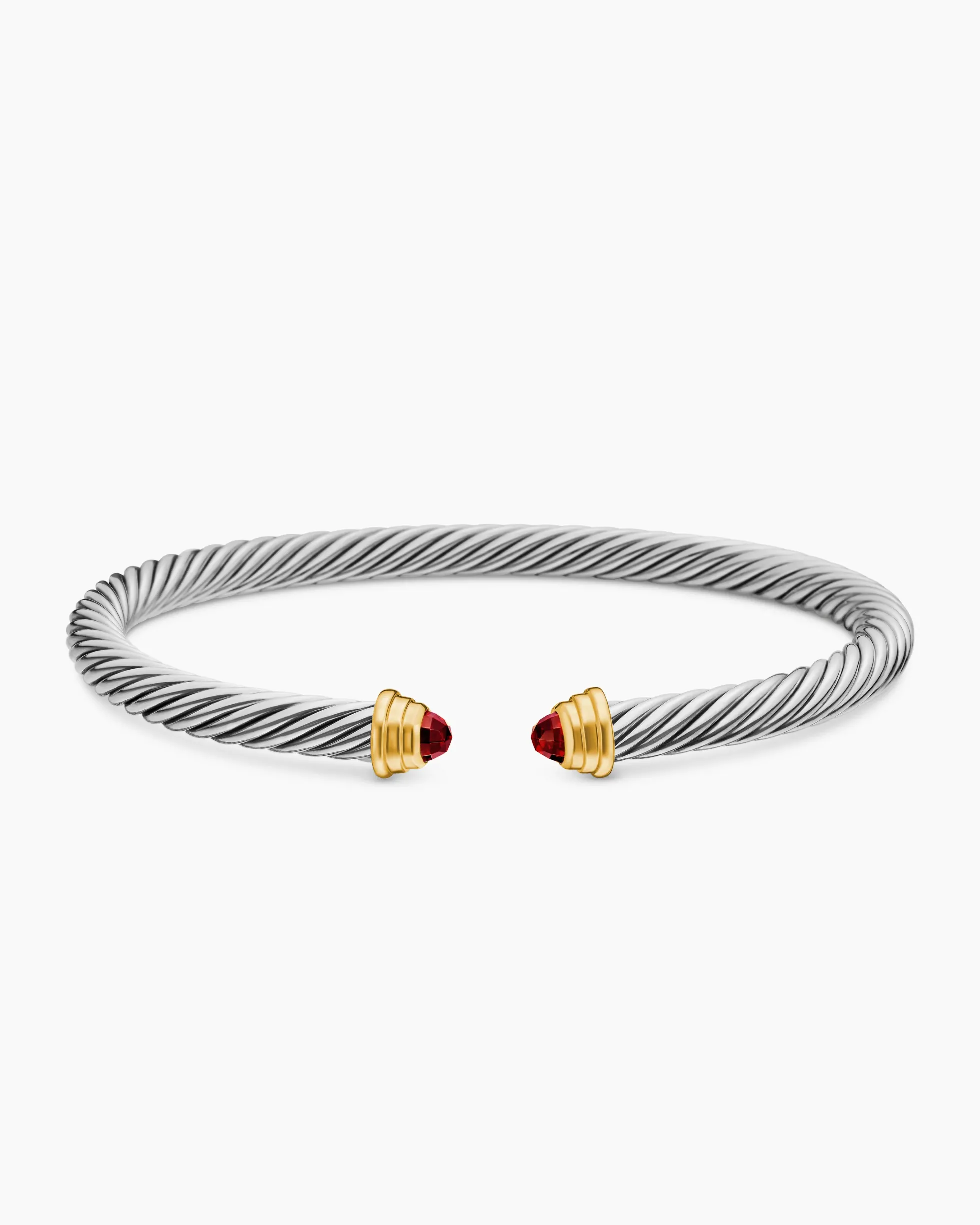 Cable Teen Bracelet Sterling Silver with 14K Yellow Gold and Garnets, 4mm