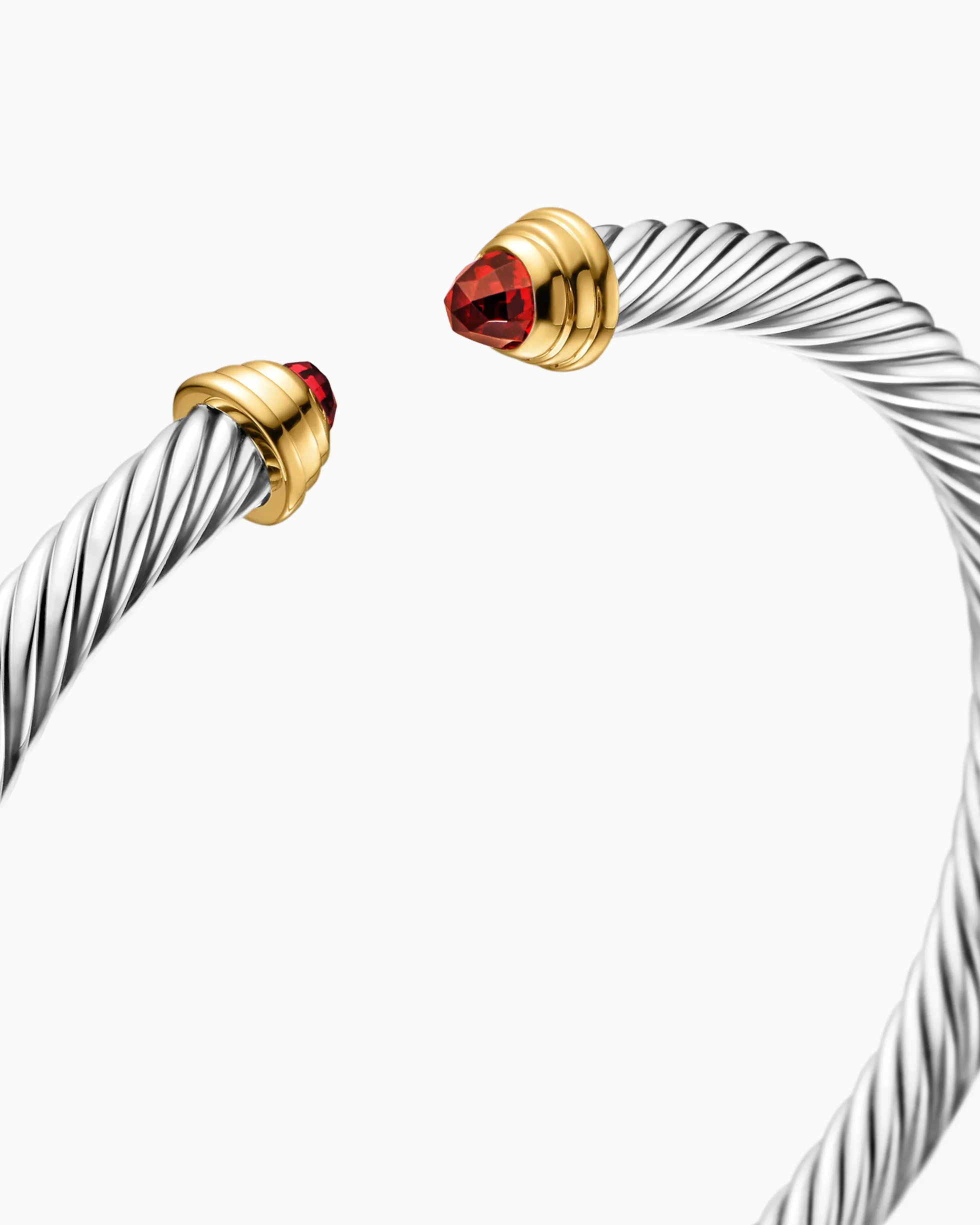 Cable Teen Bracelet Sterling Silver with 14K Yellow Gold and Garnets, 4mm