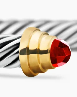 Cable Teen Bracelet Sterling Silver with 14K Yellow Gold and Garnets, 4mm