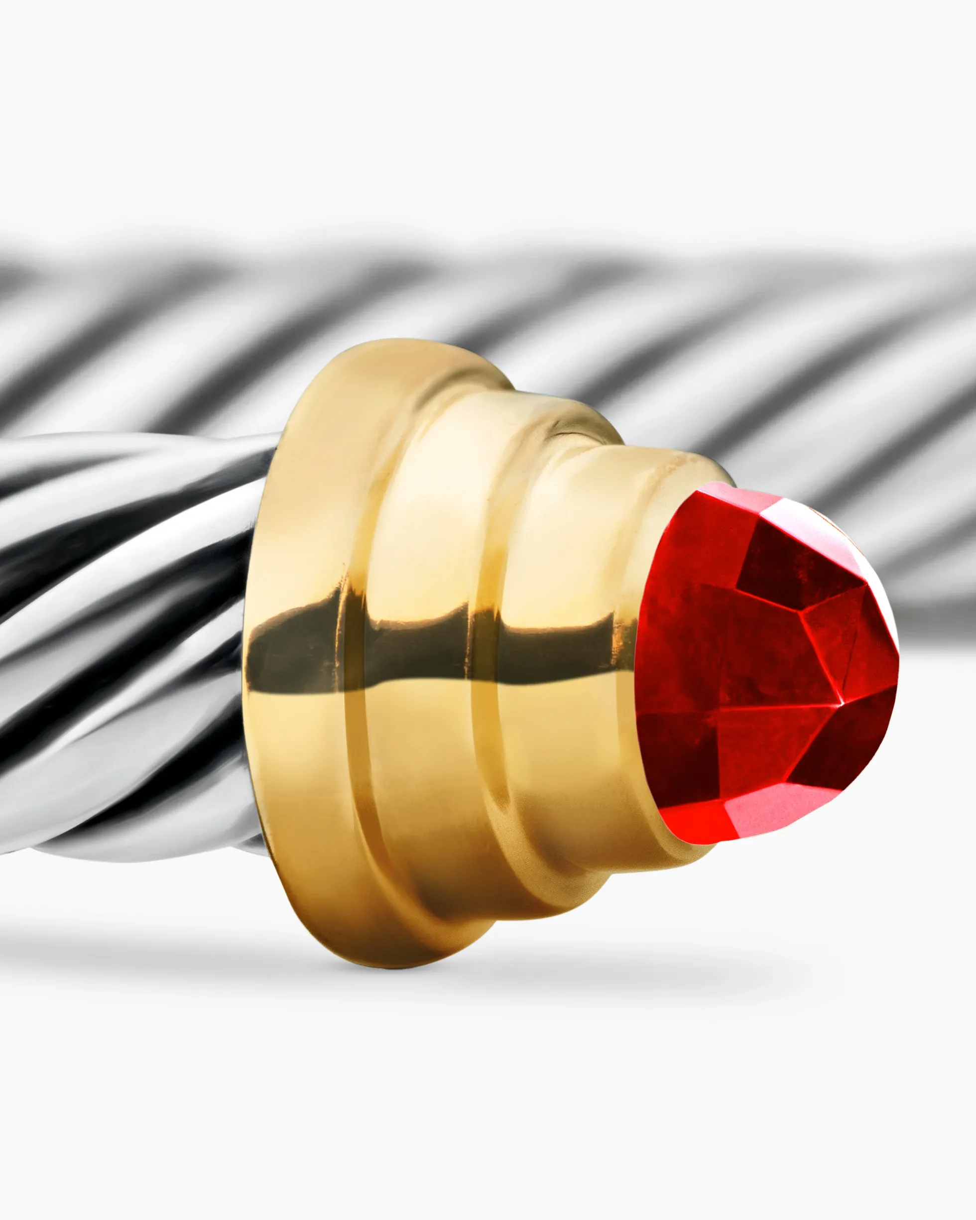 Cable Teen Bracelet Sterling Silver with 14K Yellow Gold and Garnets, 4mm