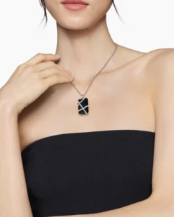Cable Wrap Amulet Sterling Silver with Black Onyx and Diamonds, 32mm