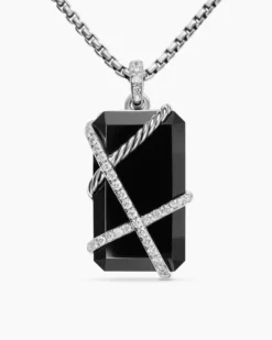 Cable Wrap Amulet Sterling Silver with Black Onyx and Diamonds, 32mm