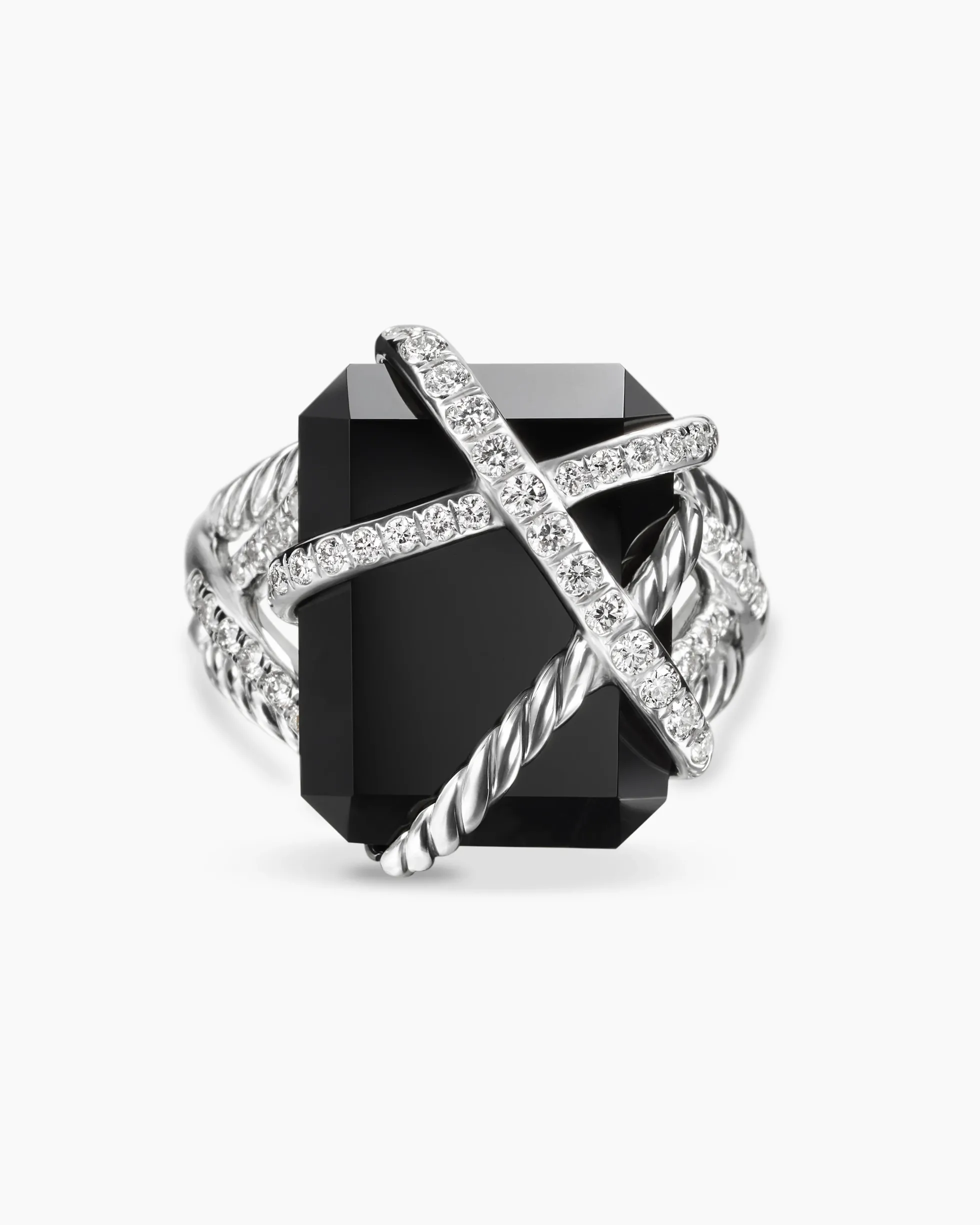 Cable Wrap Ring Sterling Silver with Black Onyx and Diamonds, 20.4mm