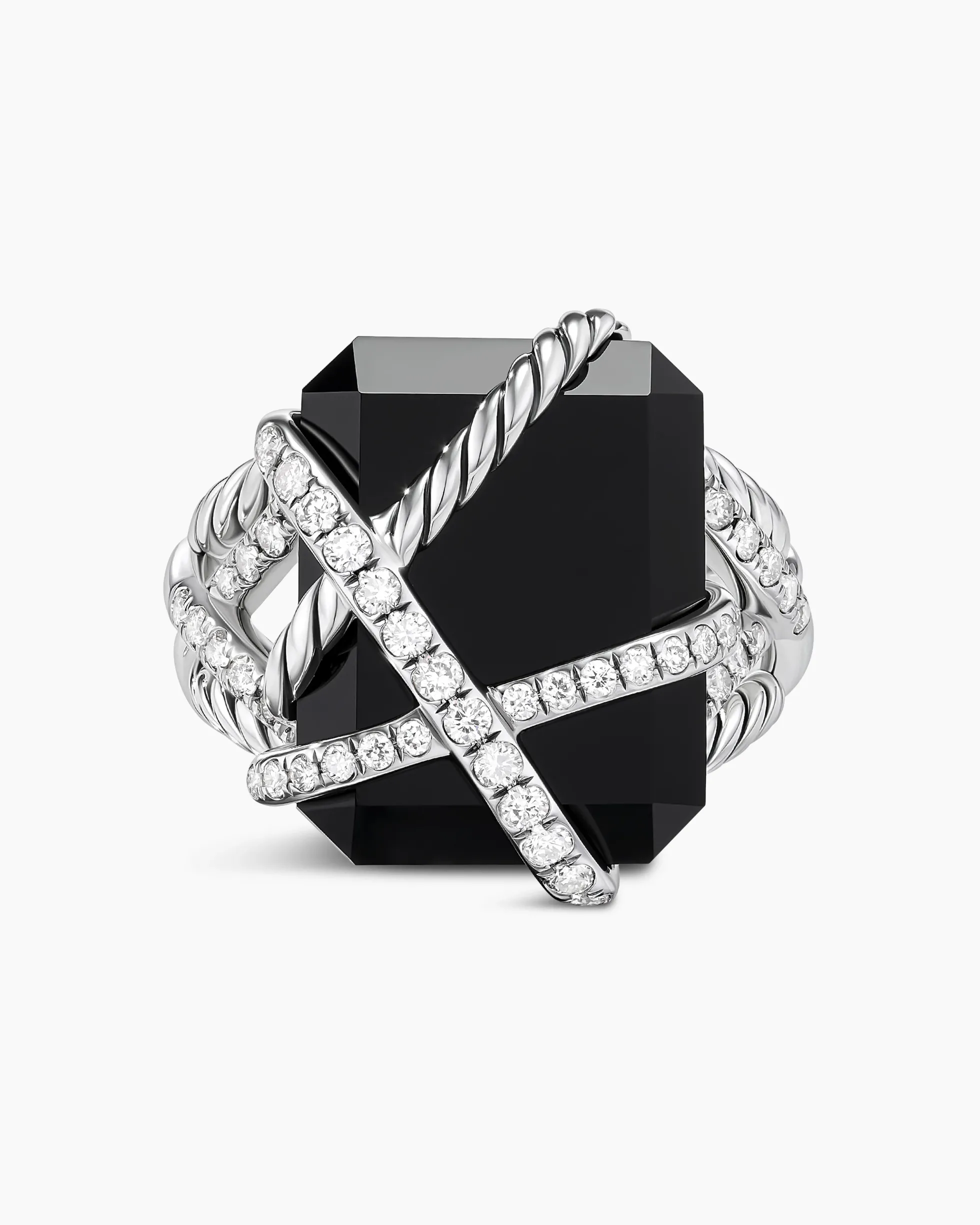 Cable Wrap Ring Sterling Silver with Black Onyx and Diamonds, 20.4mm