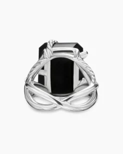 Cable Wrap Ring Sterling Silver with Black Onyx and Diamonds, 20.4mm
