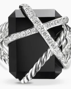 Cable Wrap Ring Sterling Silver with Black Onyx and Diamonds, 20.4mm