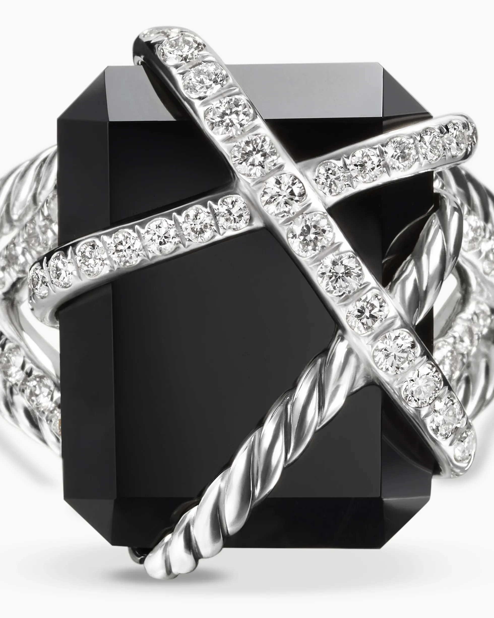 Cable Wrap Ring Sterling Silver with Black Onyx and Diamonds, 20.4mm