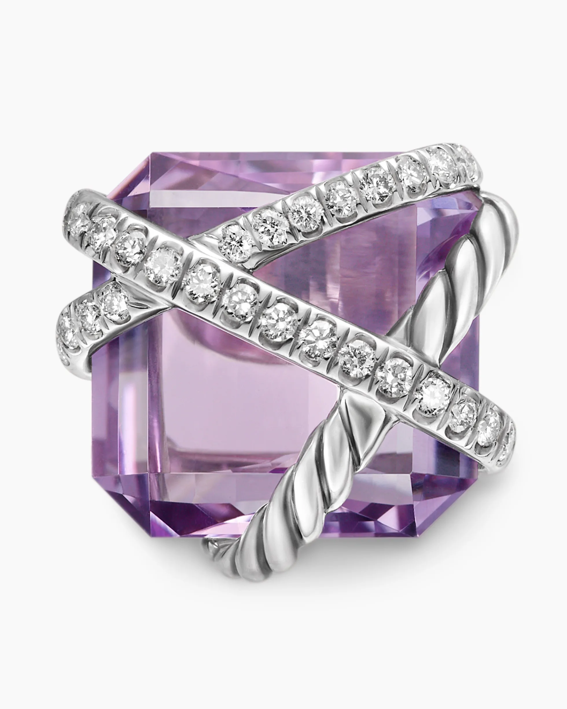 Cable Wrap Stud Earrings Sterling Silver with Lavender Amethyst and Diamonds, 12mm