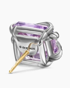 Cable Wrap Stud Earrings Sterling Silver with Lavender Amethyst and Diamonds, 12mm