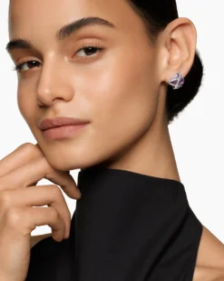 Cable Wrap Stud Earrings Sterling Silver with Lavender Amethyst and Diamonds, 12mm