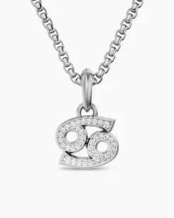 Cancer Amulet Sterling Silver with Diamonds, 17mm