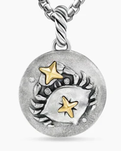 Cancer Amulet Sterling Silver with 18K Yellow Gold and Diamonds, 19mm