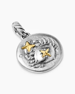 Cancer Amulet Sterling Silver with 18K Yellow Gold and Diamonds, 19mm
