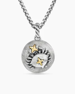 Cancer Amulet Sterling Silver with 18K Yellow Gold and Diamonds, 19mm