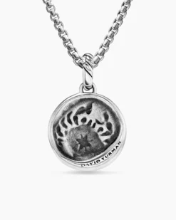 Cancer Amulet Sterling Silver with 18K Yellow Gold and Diamonds, 19mm