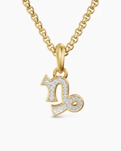 Capricorn Amulet 18K Yellow Gold with Diamonds, 18.5mm