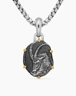 Capricorn Amulet Sterling Silver with 18K Yellow Gold, 23mm