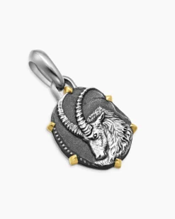 Capricorn Amulet Sterling Silver with 18K Yellow Gold, 23mm