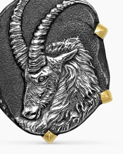 Capricorn Amulet Sterling Silver with 18K Yellow Gold, 23mm