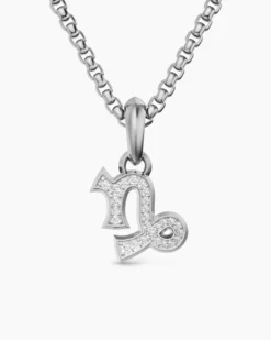 Capricorn Amulet Sterling Silver with Diamonds, 18.5mm