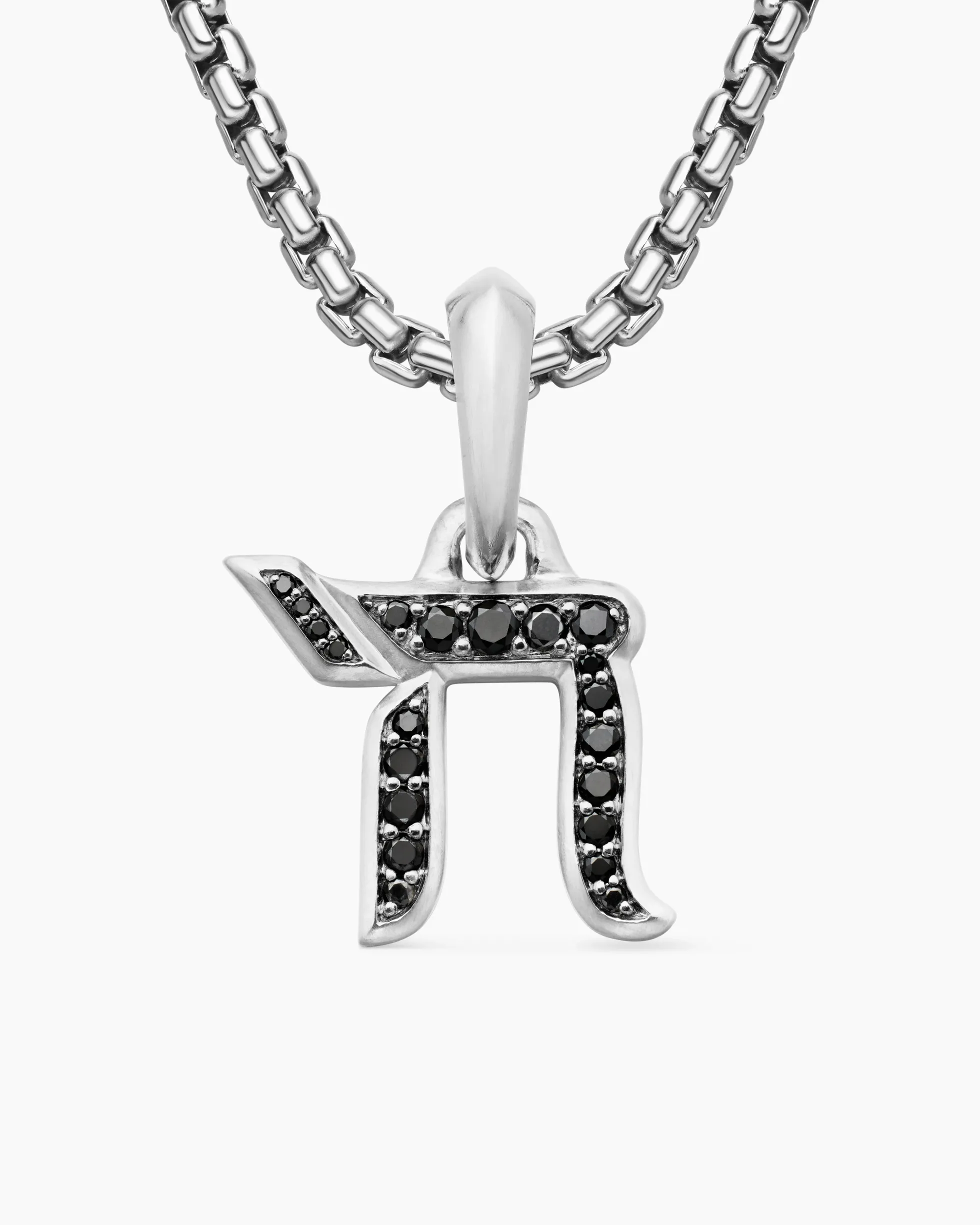 Chai Amulet Sterling Silver with Black Diamonds, 17mm