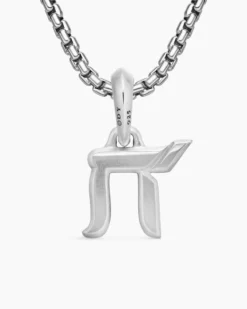 Chai Amulet Sterling Silver with Black Diamonds, 17mm