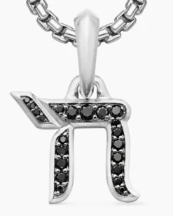 Chai Amulet Sterling Silver with Black Diamonds, 17mm